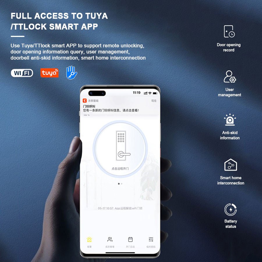 Tuchware XS3400WF Smart Door Handle Lock with WiFi, Fingerprint, RFID, Keypad, Mortise, and Cylinder - My Store