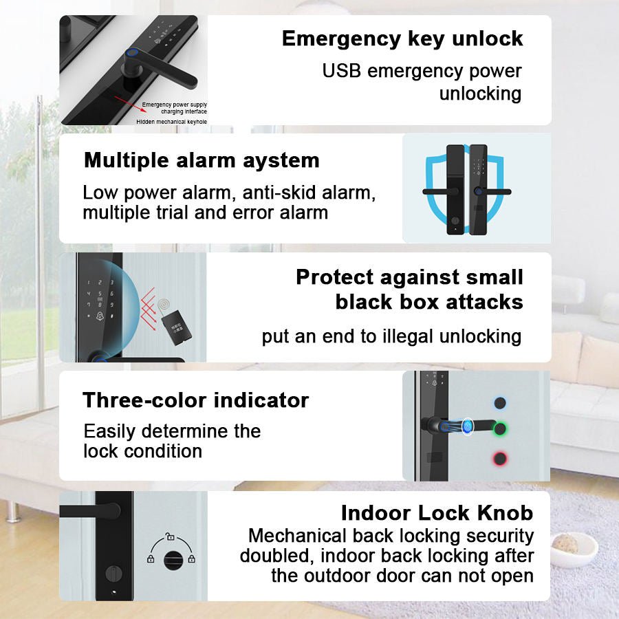 Tuchware XS3400WF Smart Door Handle Lock with WiFi, Fingerprint, RFID, Keypad, Mortise, and Cylinder - My Store