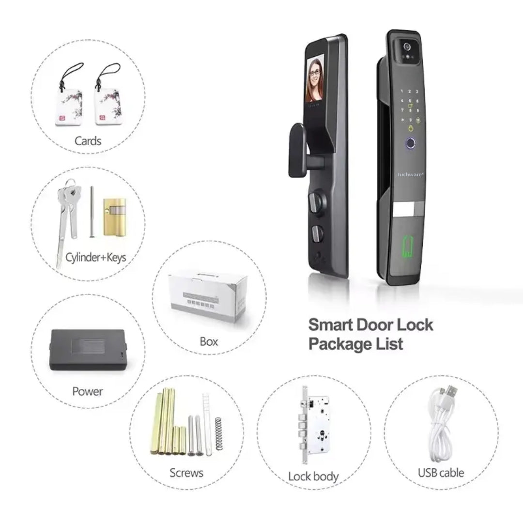 Tuchware XS3600 - FR Smart WIFI Door Lock | 3D Face Recognition & Cat’s Eye Camera for Advanced Security Access - Tuchware Store