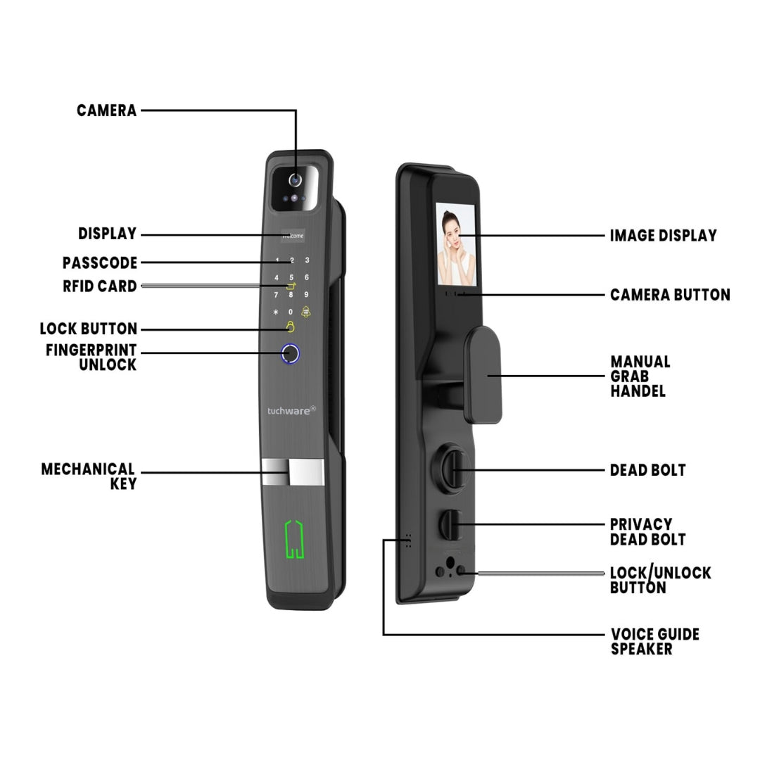 Tuchware XS3600 - FR Smart WIFI Door Lock | 3D Face Recognition & Cat’s Eye Camera for Advanced Security Access - Tuchware Store